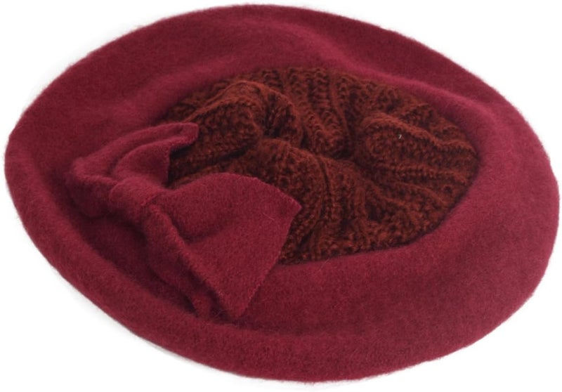 VECRY Lady French Beret 100% Wool Beret Floral Dress Beanie Winter Hat - Image 3